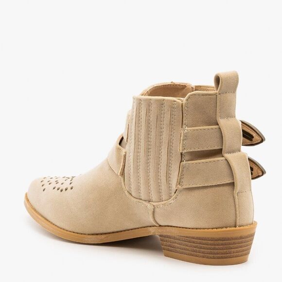 Western Festival Ankle Edgy Buckled Booties Vegan Coastal Cowgirl Boots - Picture 2 of 3